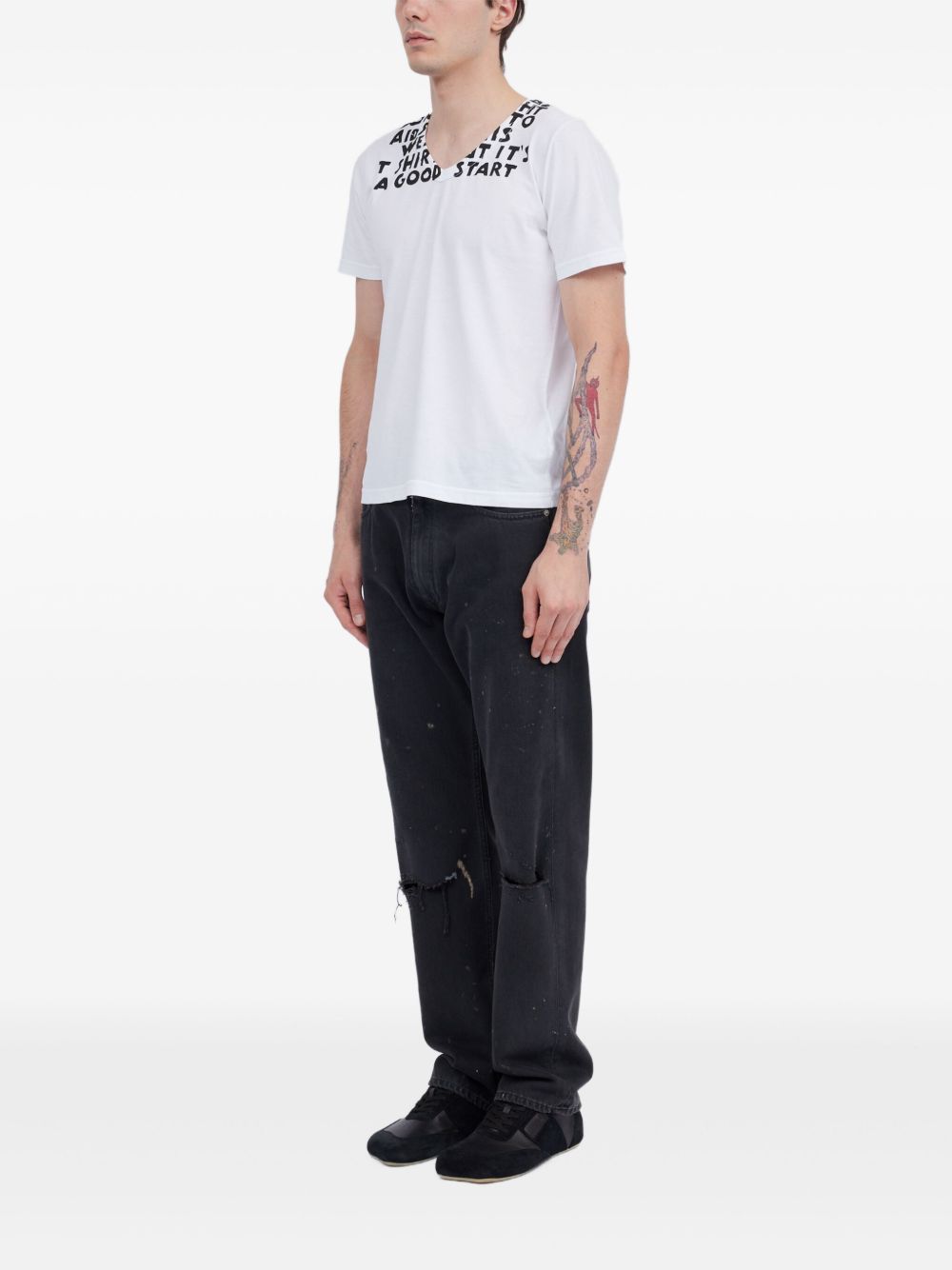 MM6 Maison Margiela V-neck short sleeves straight hem Printed cotton t-shirt