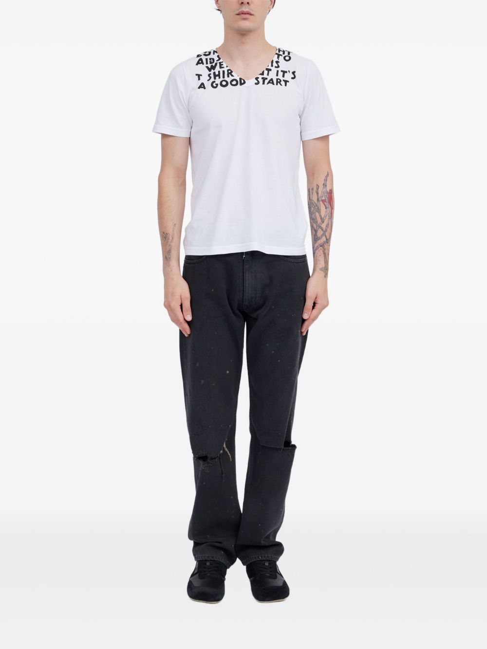 MM6 Maison Margiela V-neck short sleeves straight hem Printed cotton t-shirt