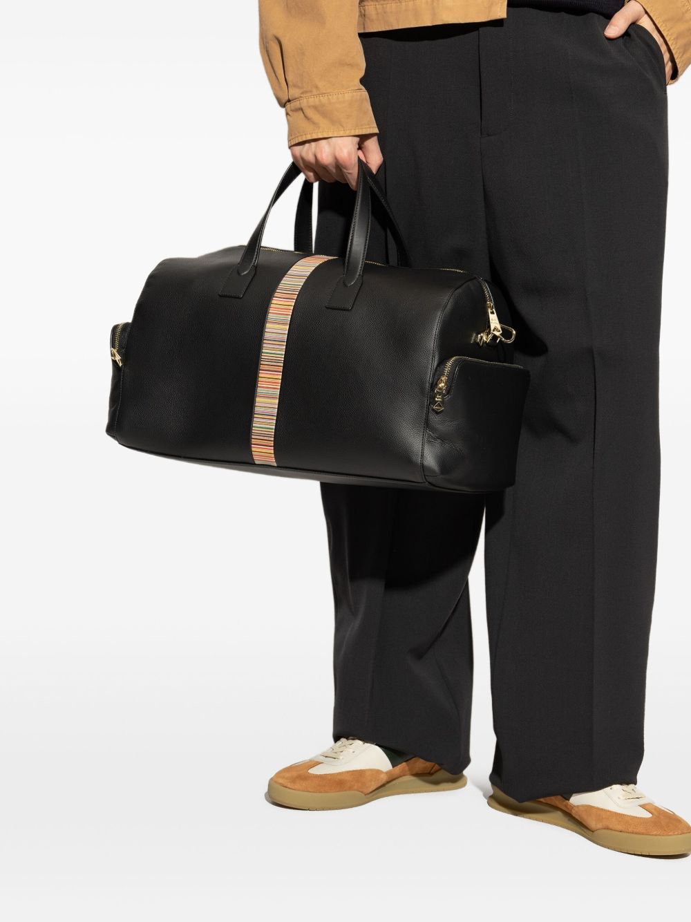 Paul Smith Black Leather 'Signature Stripe' Trim Day Holdall