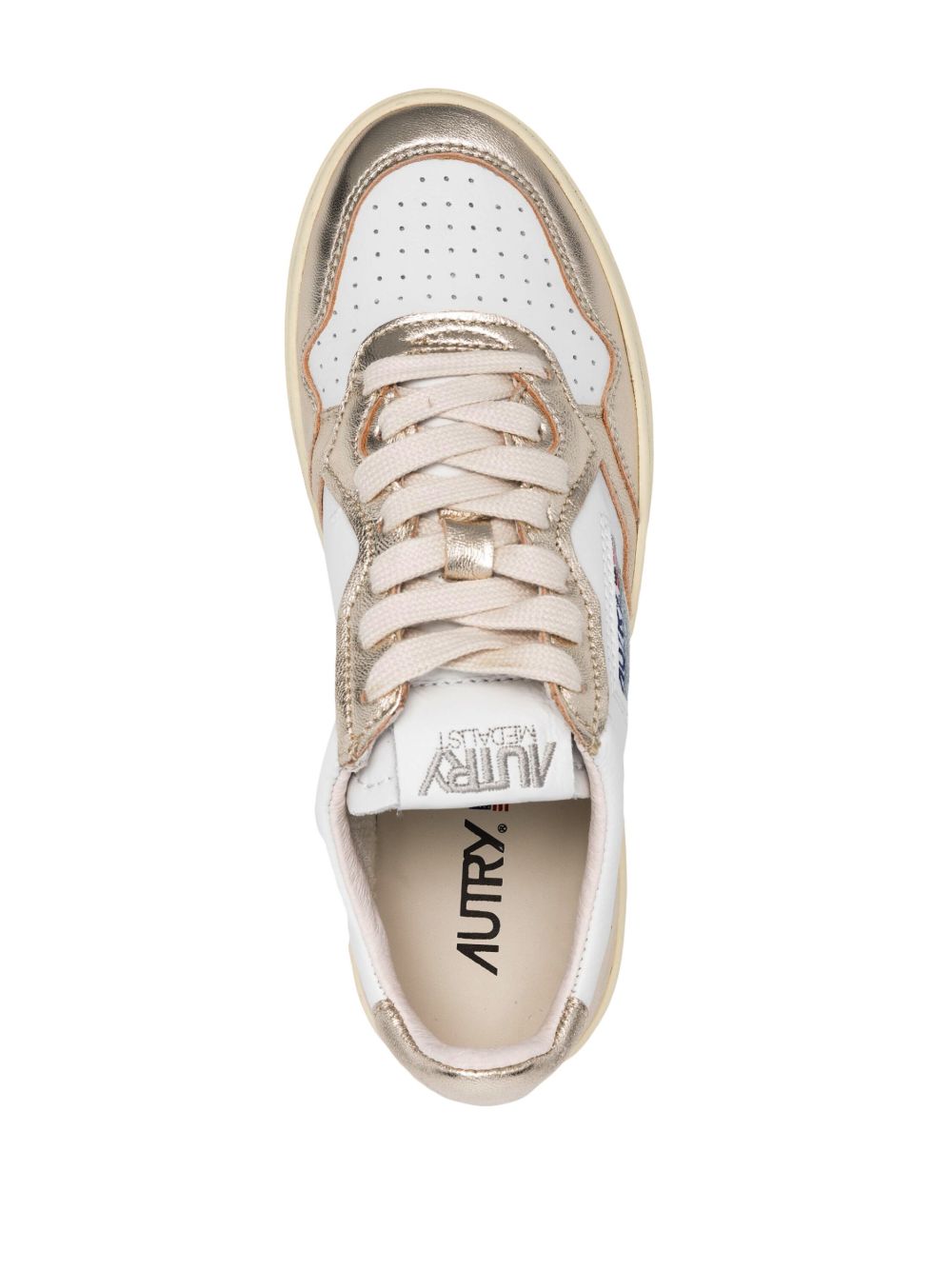 Autry MEDALIST LOW BICOLOR SNEAKERS IN WHITE AND PLATINUM METALLIC LEATHER