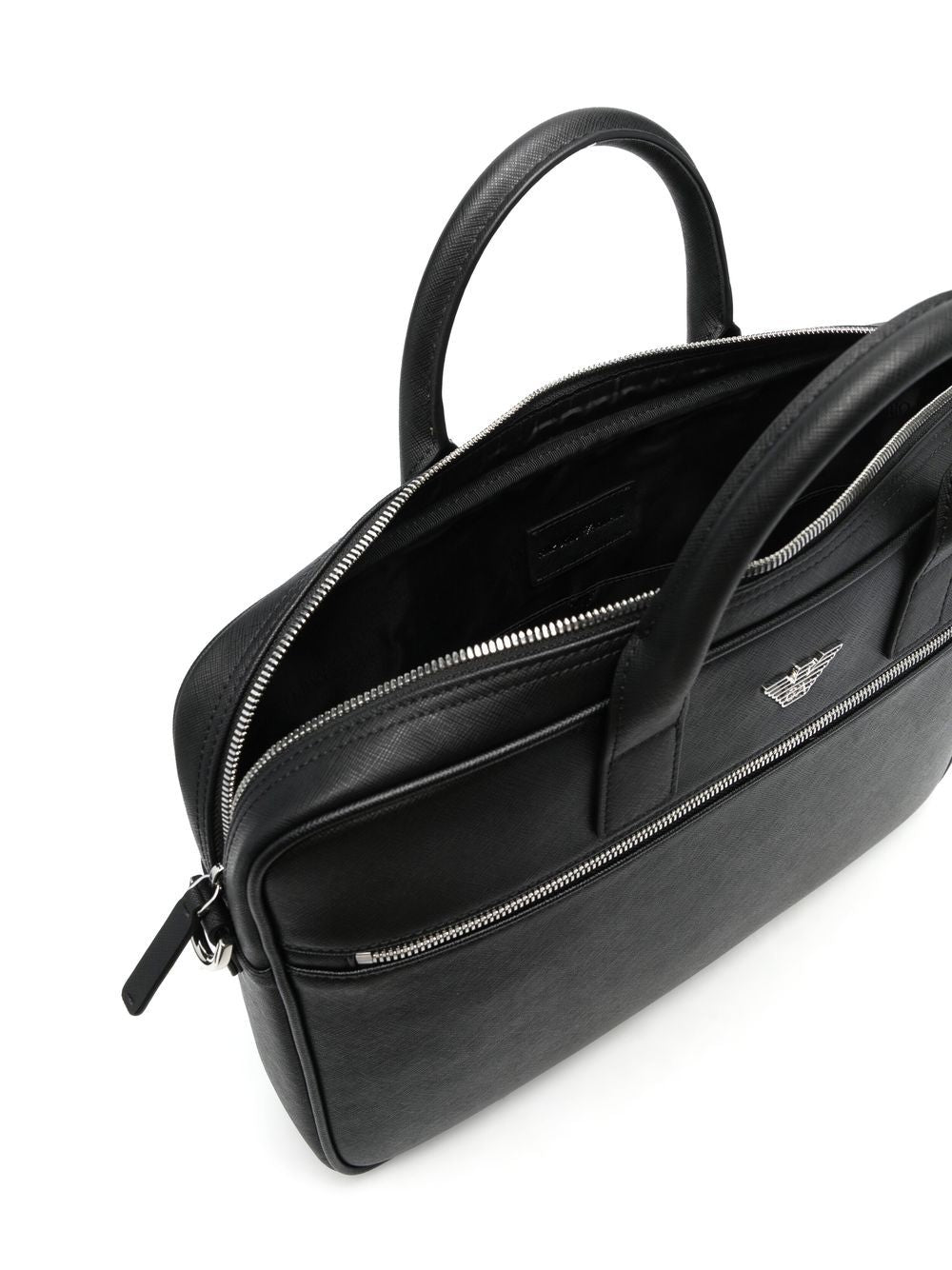 Emporio Armani Asv Regenerated Saffiano Leather Business Bag With Eagle Plate