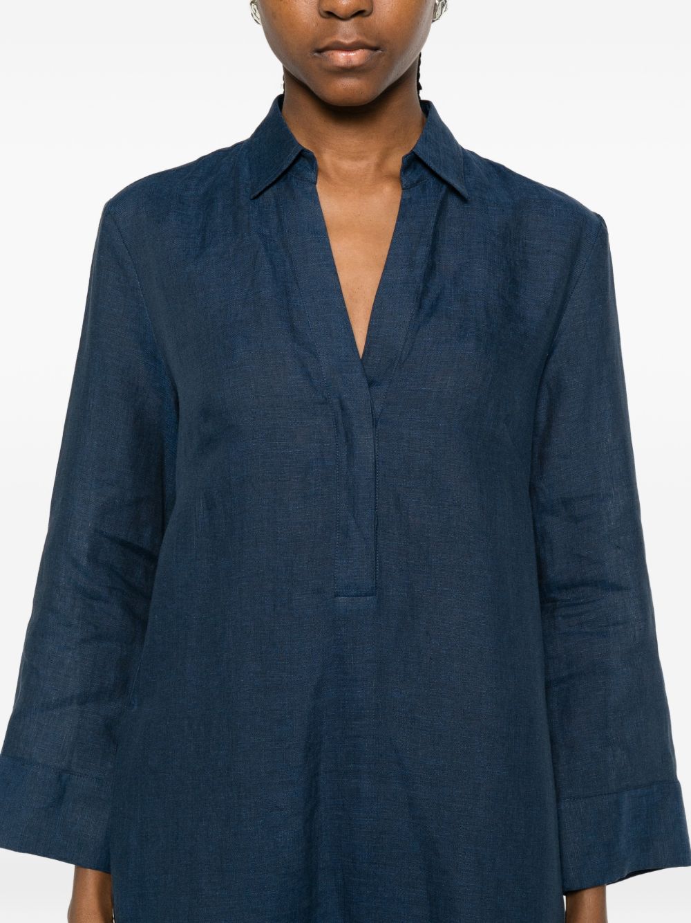 Archivio '67 V-neck side slits Linen chemisier dress