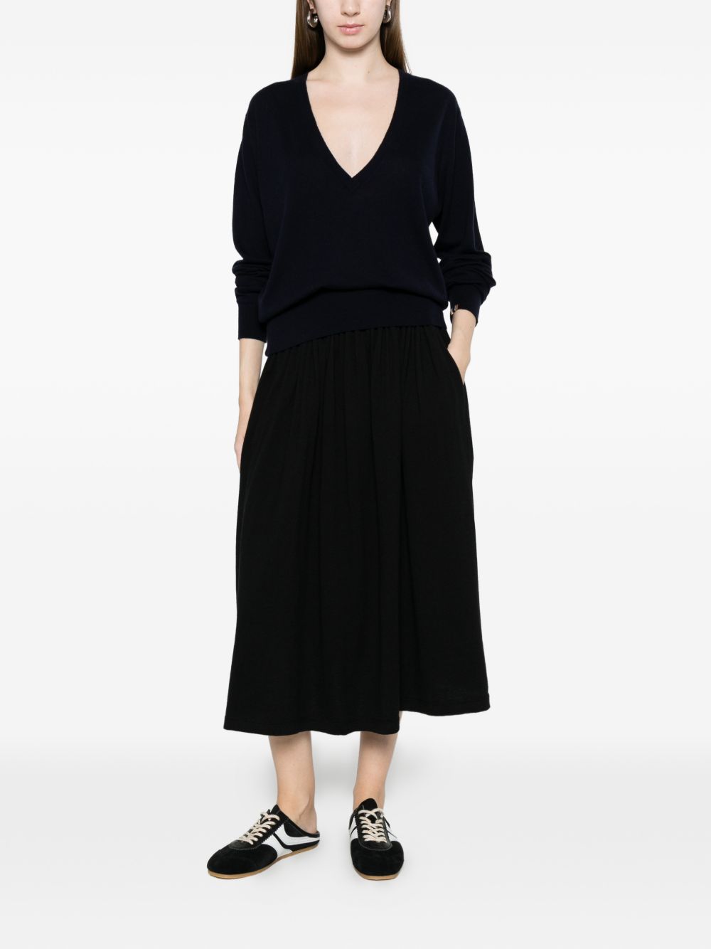 Extreme Cashmere V-neck striped cuffs Wool and cashmere v-necked sweater