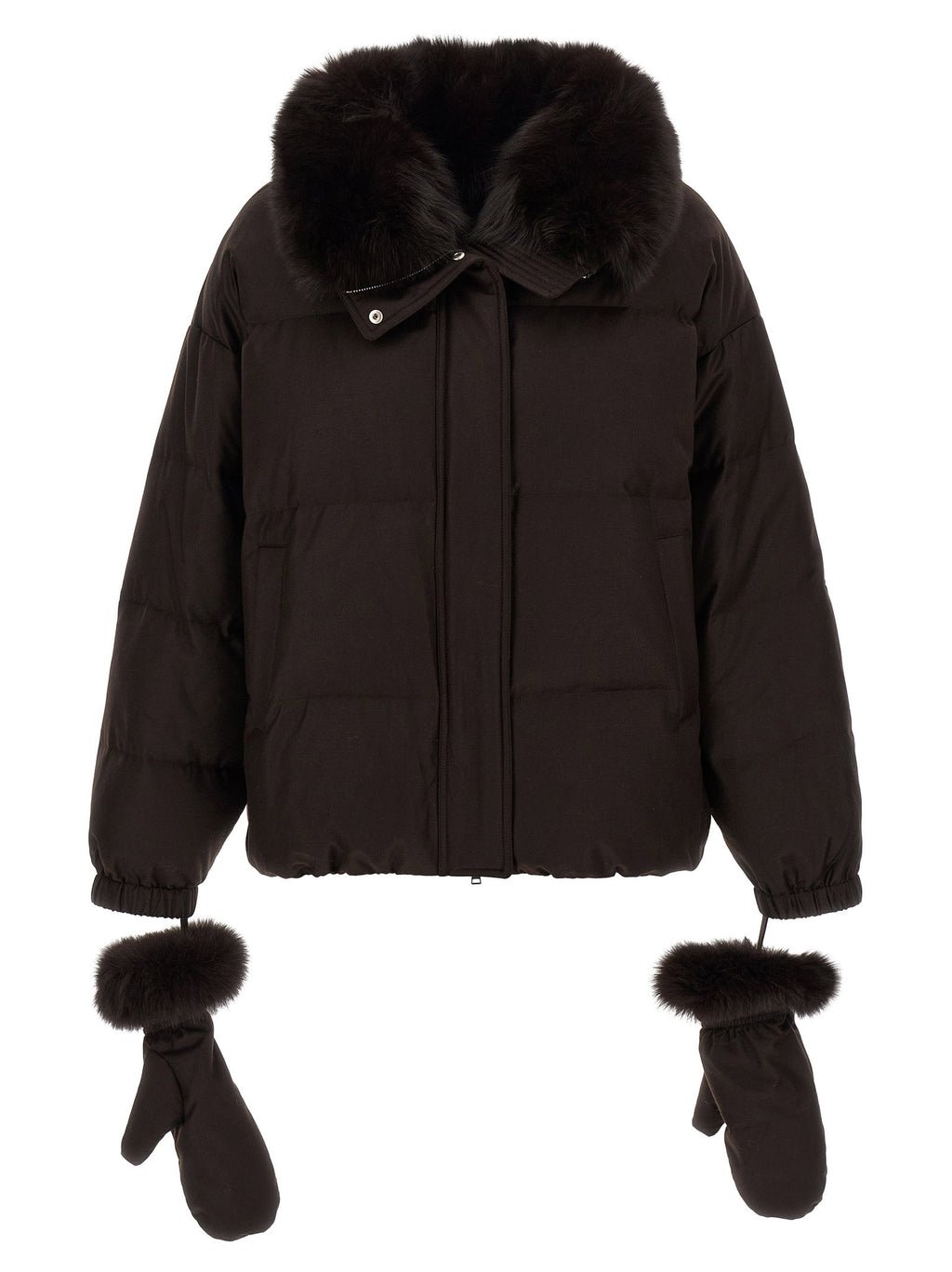 Yves Salomon Flannel Down Jacket With Mittens