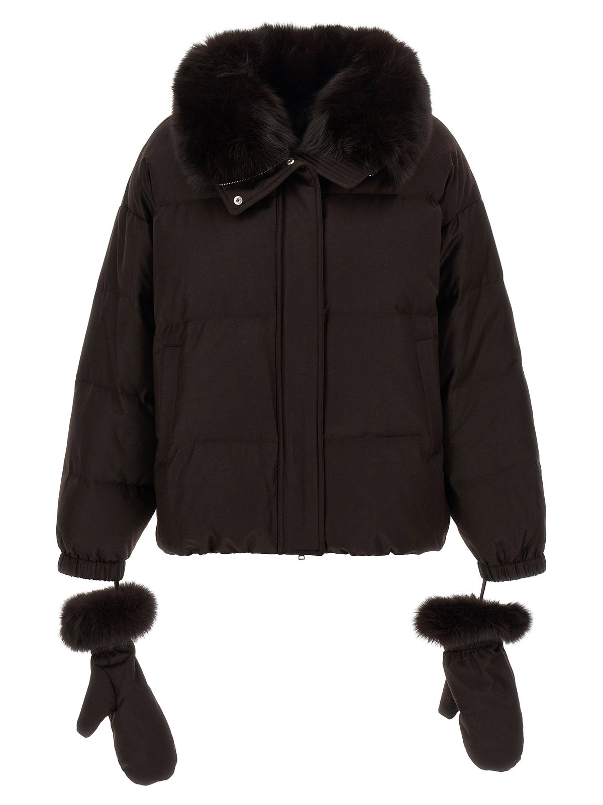 Yves Salomon Flannel Down Jacket With Mittens