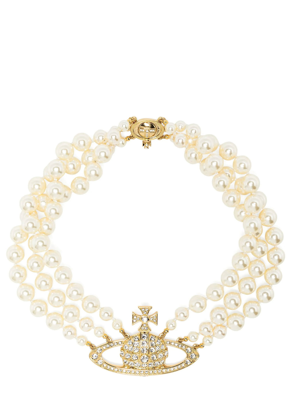Vivienne Westwood Three Row Pearl Bas Relief Choker