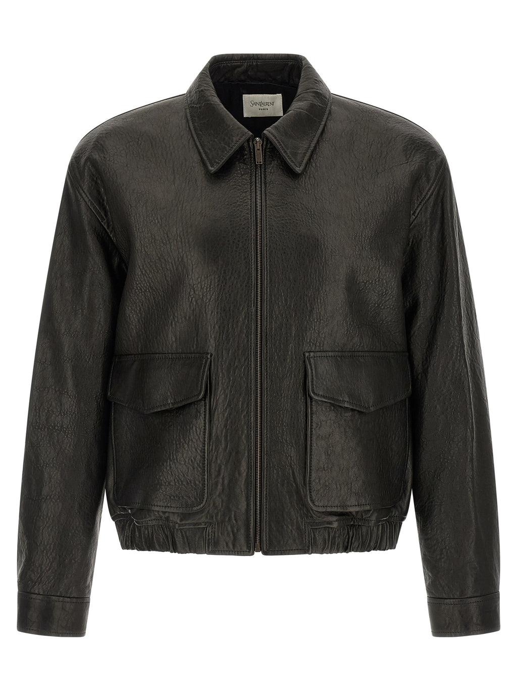 Saint Laurent Hammered Leather Bomber Jacket