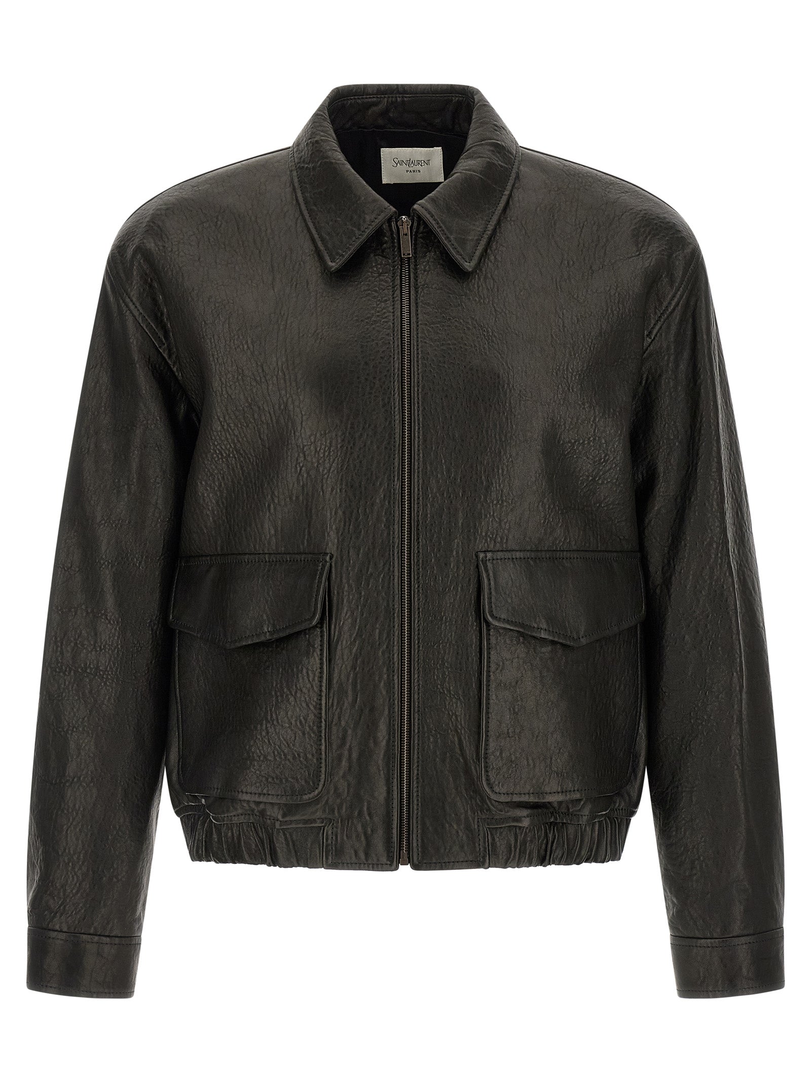 Saint Laurent Hammered Leather Bomber Jacket