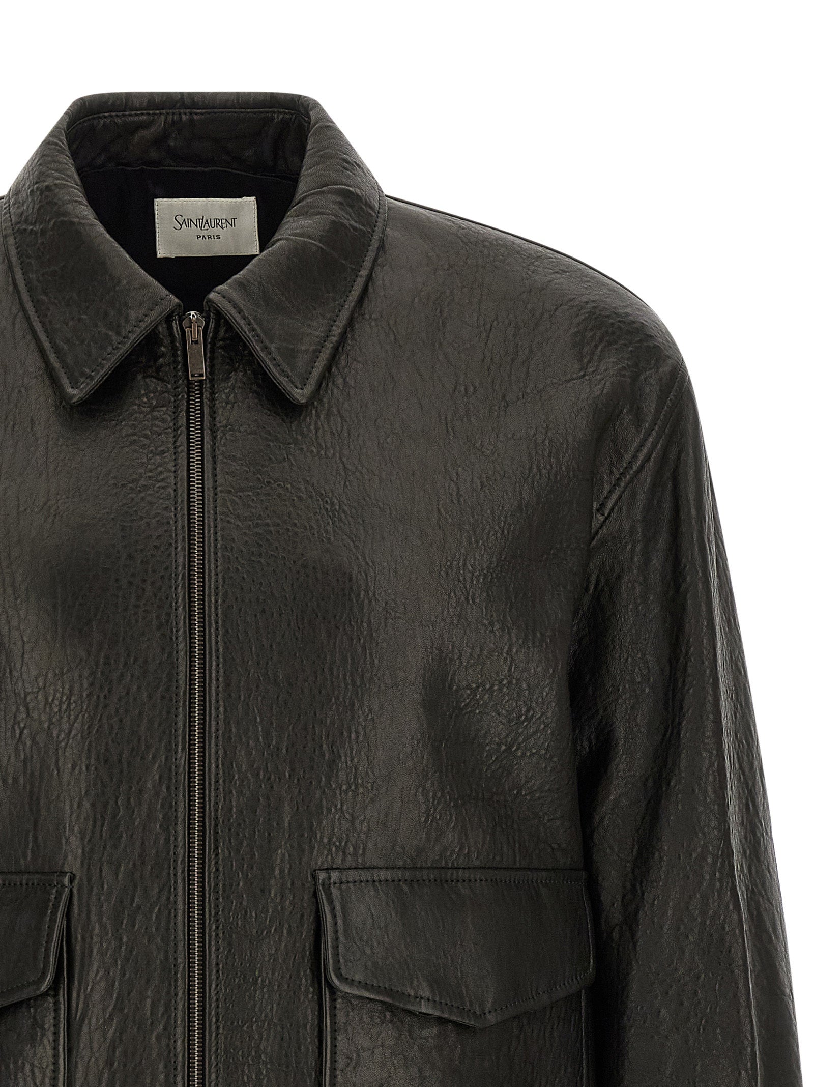Saint Laurent Hammered Leather Bomber Jacket
