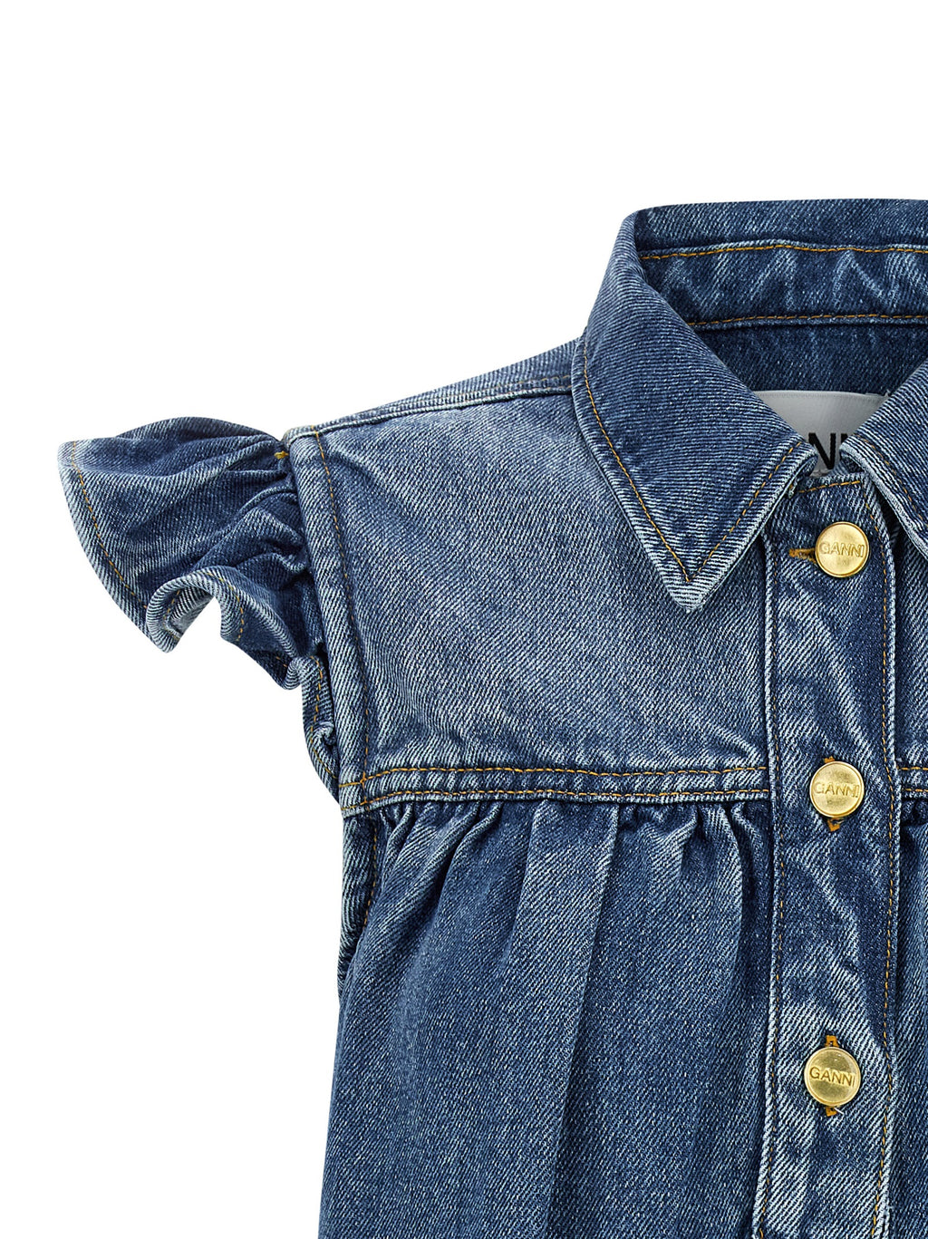 Ganni Denim Ruffle Top