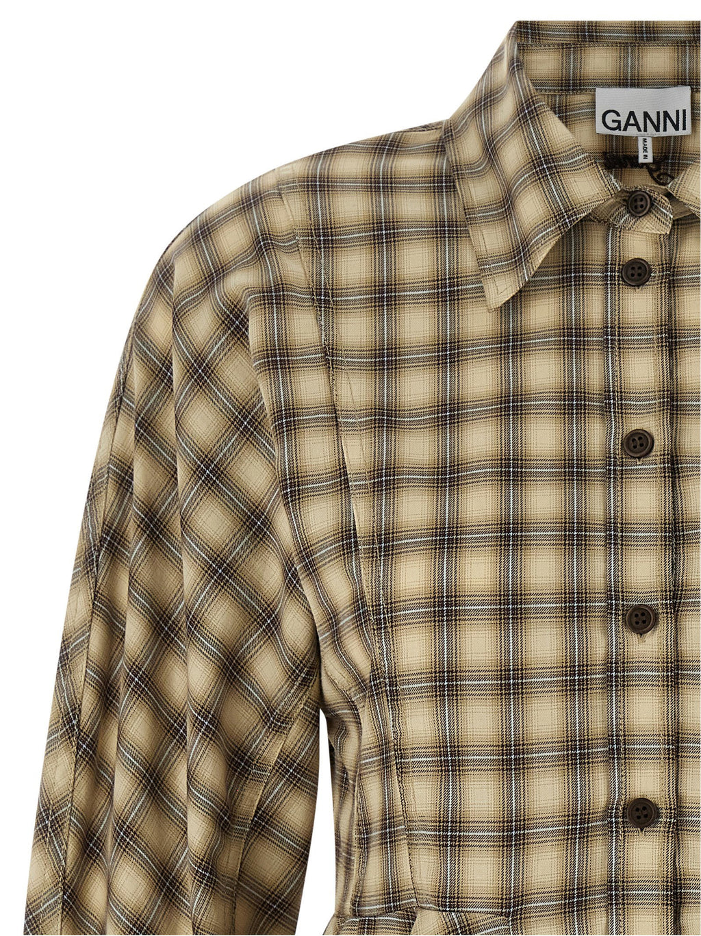 Ganni Check Flannel Peplum Shirt