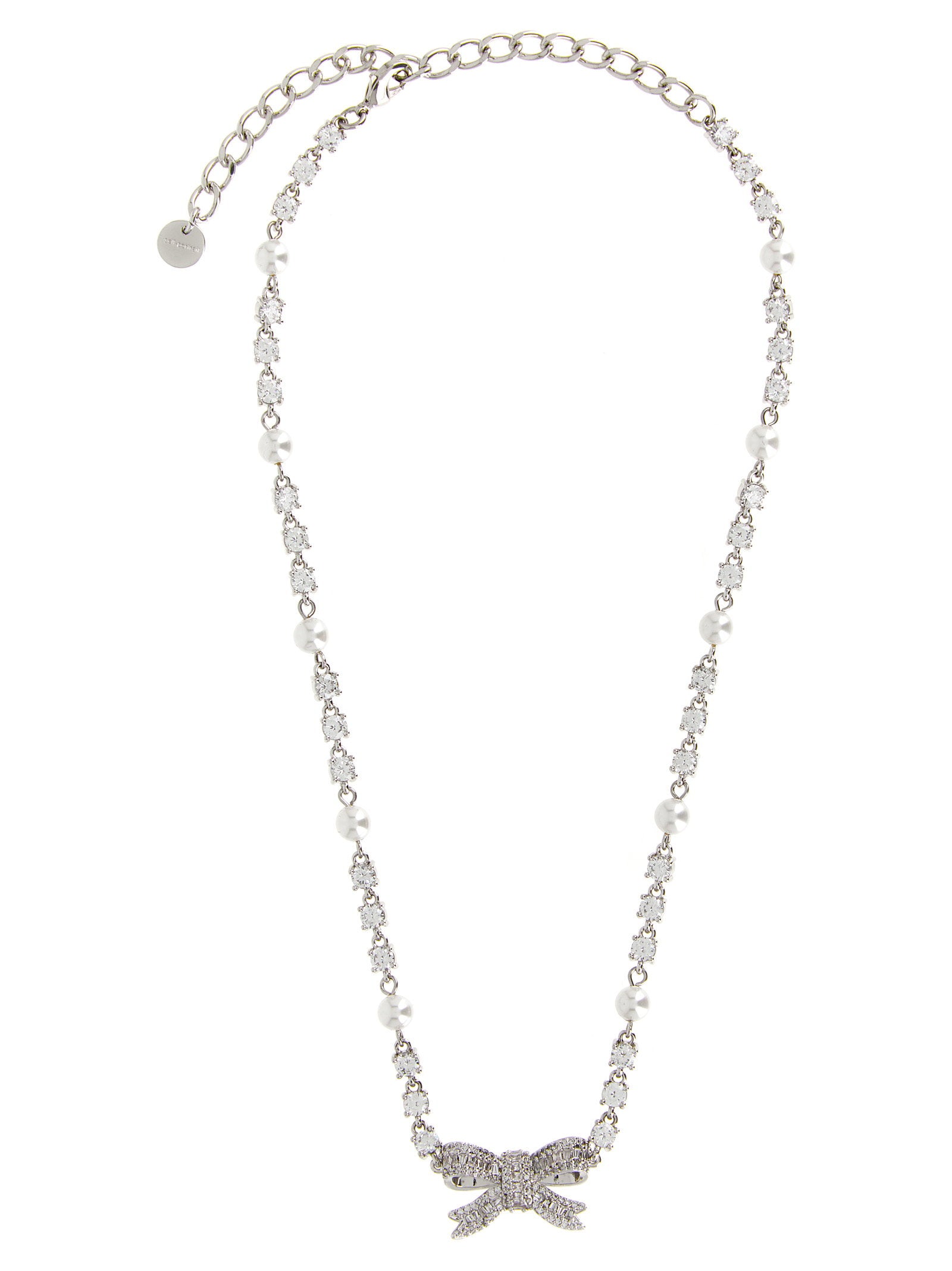 Self-Portrait Crystal Pearl Bow Necklace