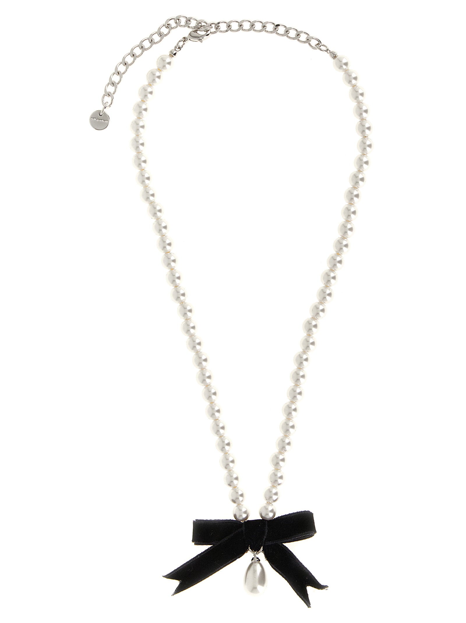 Self-Portrait Black Bow Pearl Necklace