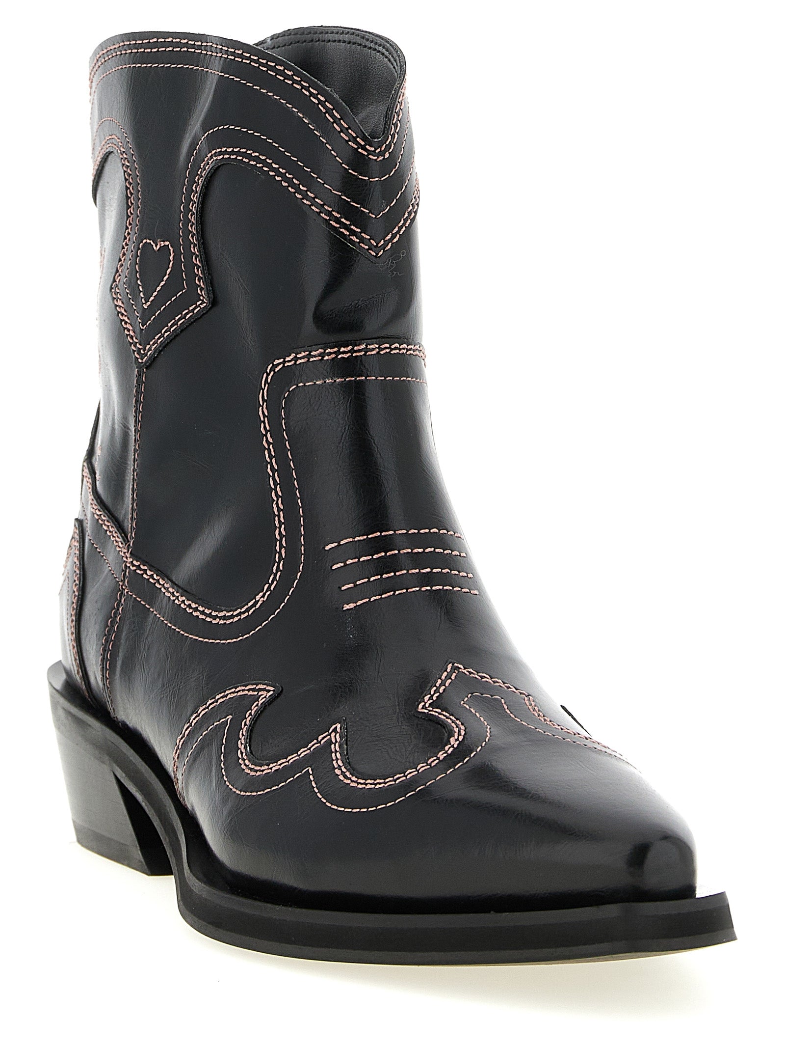 Ganni Low Shaft Embroidered Western Ankle Boots