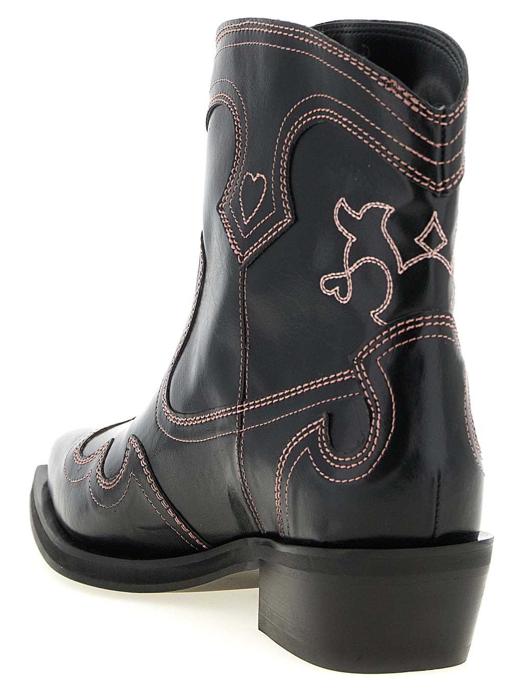 Ganni Low Shaft Embroidered Western Ankle Boots