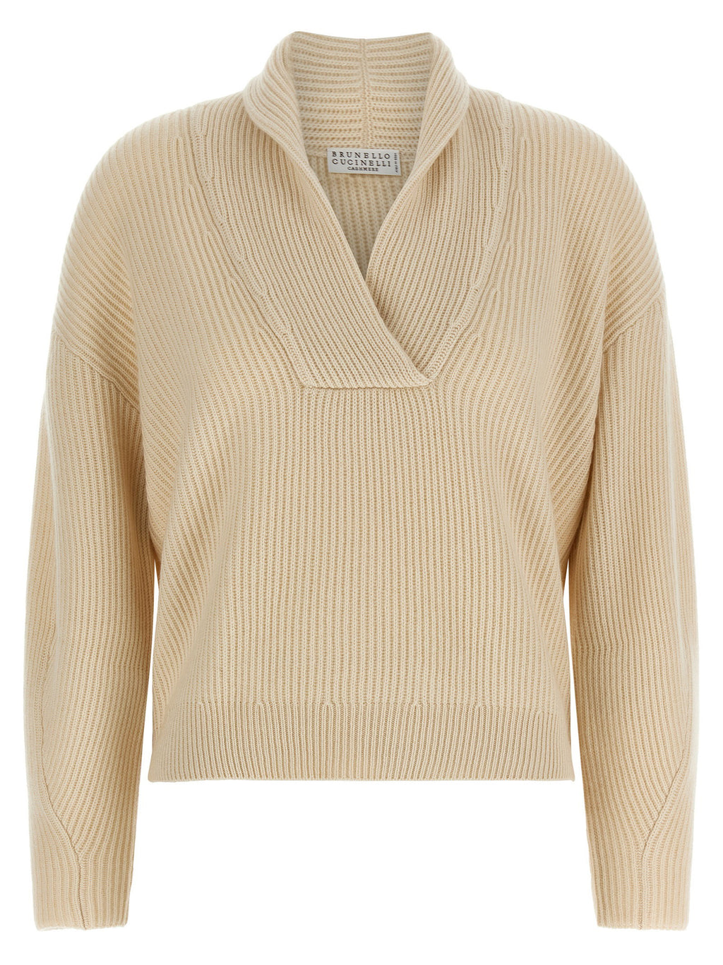 Brunello Cucinelli Shawl Neck Ribbed Sweater