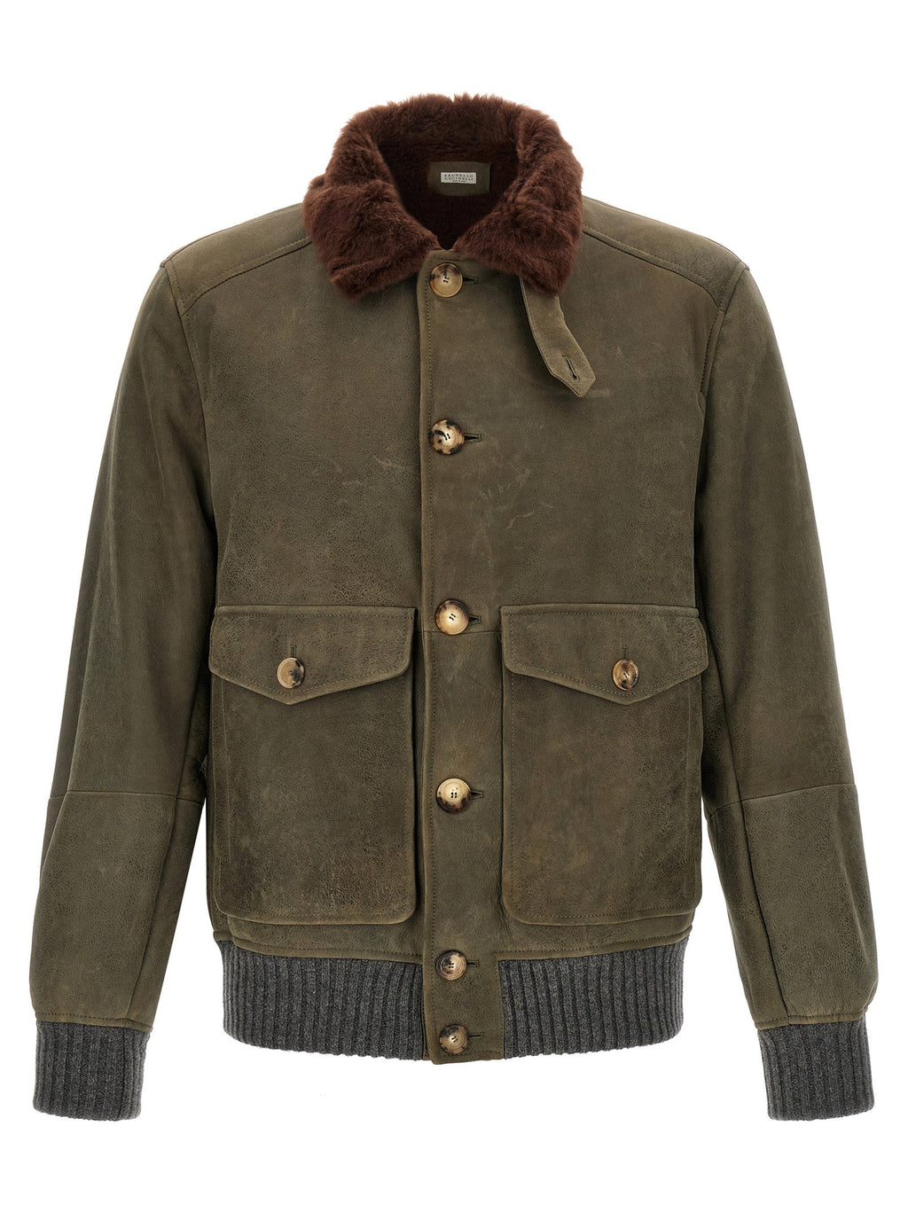 Brunello Cucinelli Waxed Shearling Bomber Jacket
