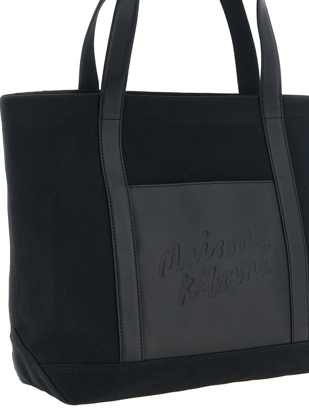 Maison Kitsuné Canvas And Large Leather Shopping Bag