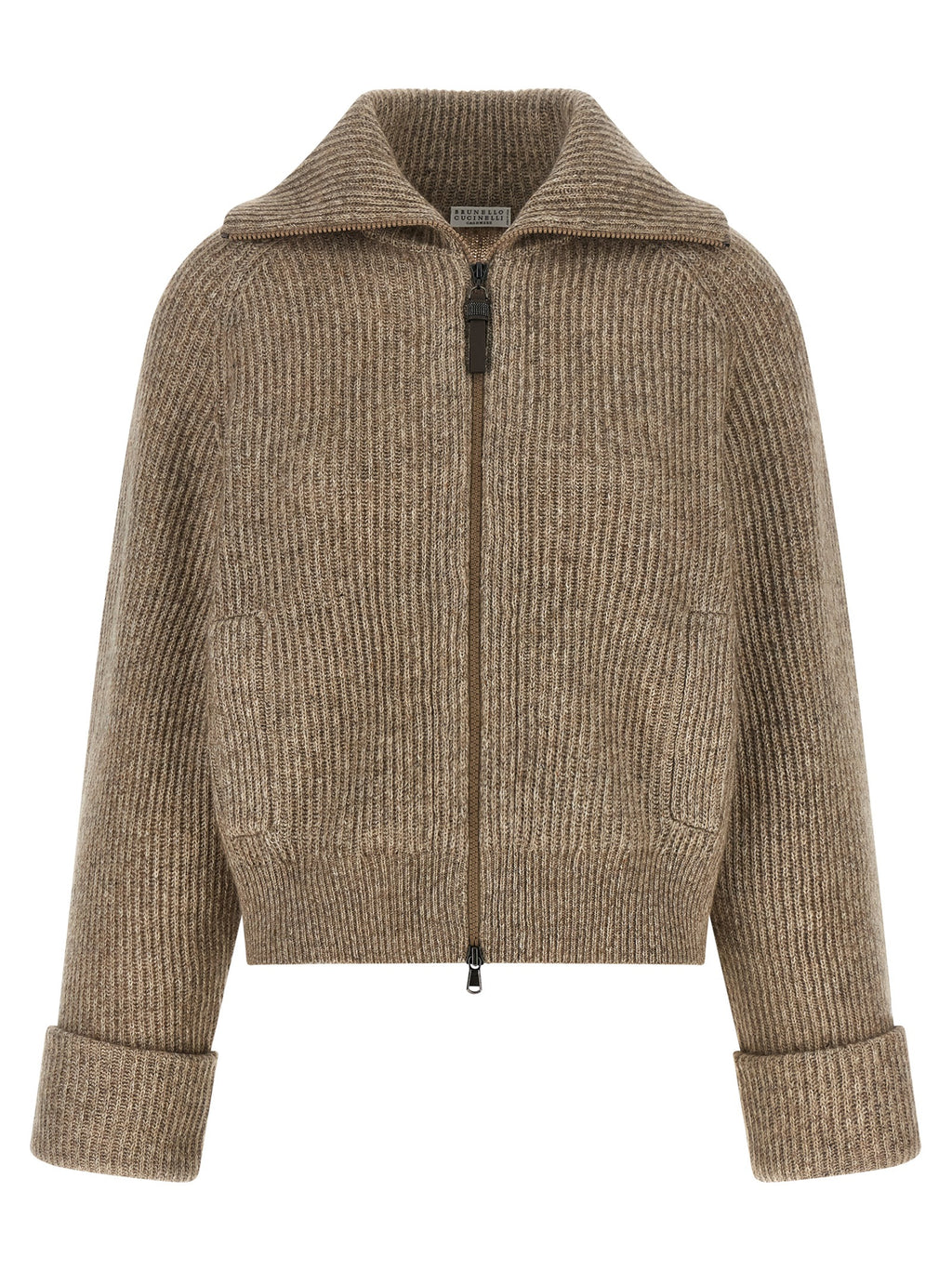 Brunello Cucinelli Shiny Zipper Pull Cardigan