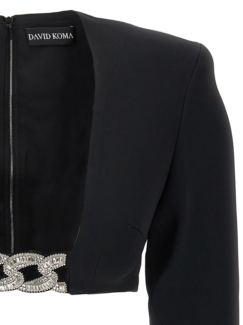 David Koma Top 3d Crystsal Chain And Square Neck