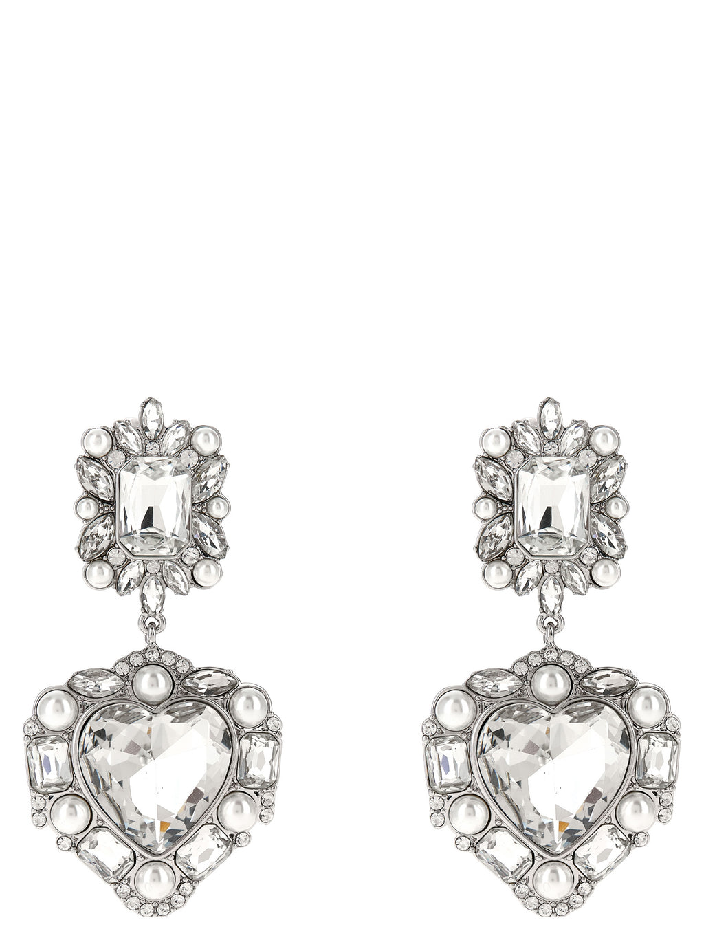 Self-Portrait Crystal Pearl Tiered Heart Earrings
