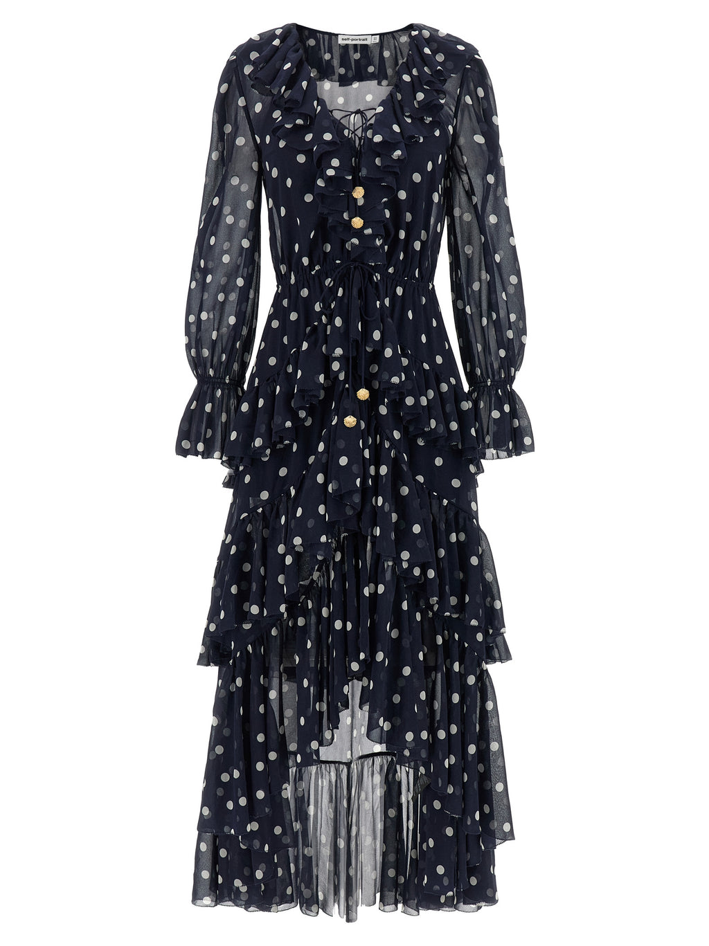 Self-Portrait Polka Dot Georgette Ruffle Maxi Dress