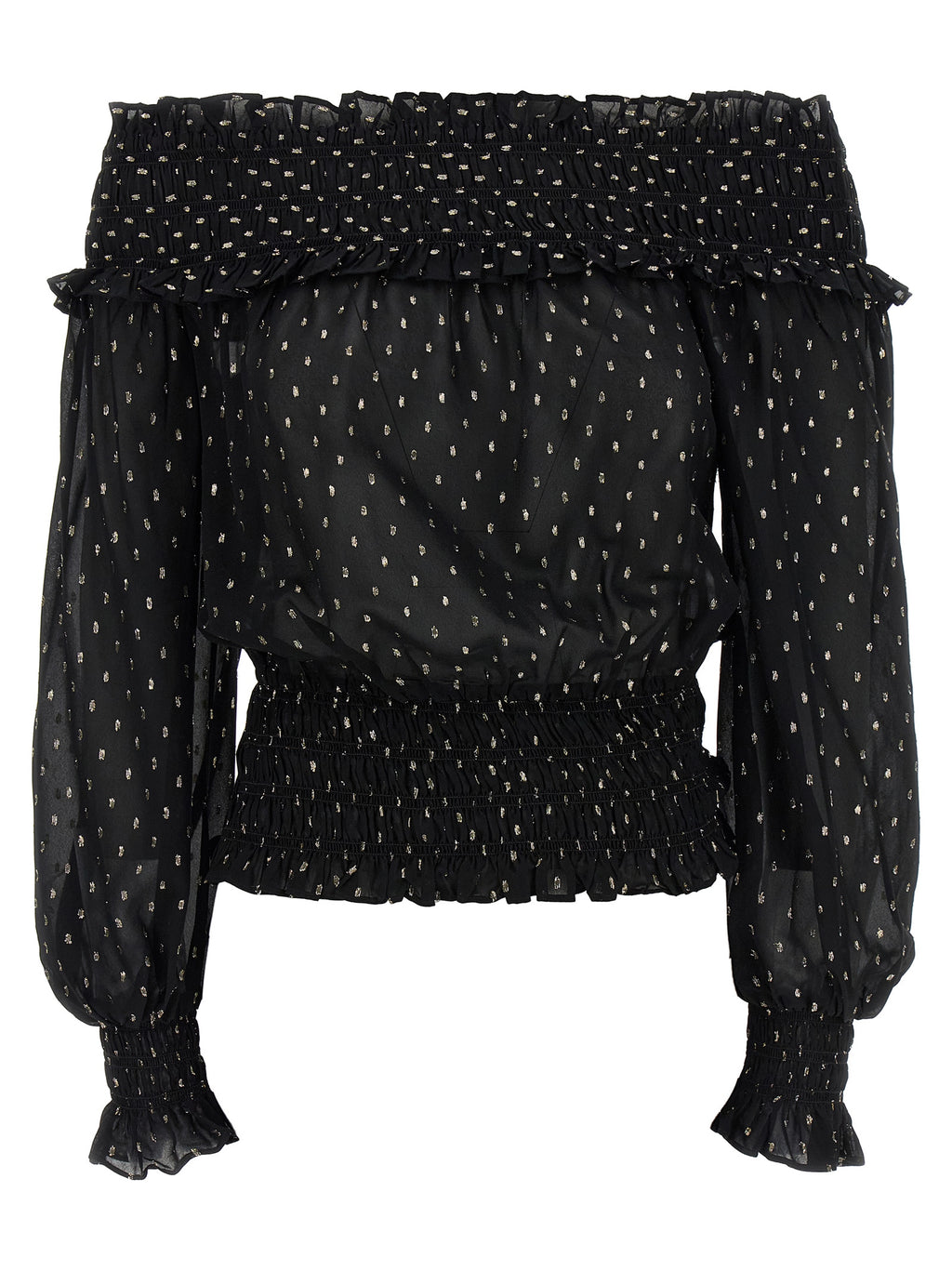 Self-Portrait Black And Gold Chiffon Top