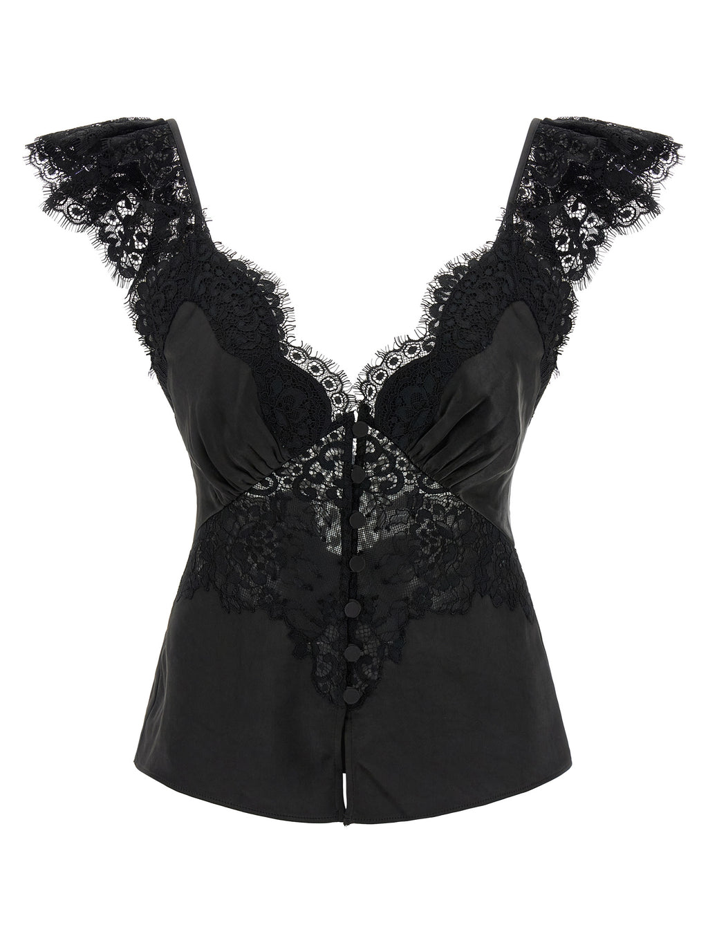 Self-Portrait Black Satin Lace Top