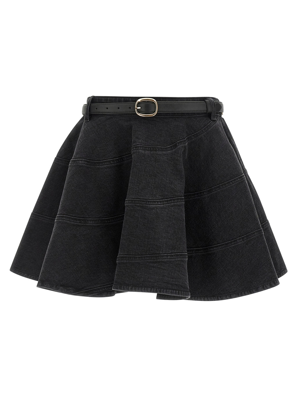 Self Portrait Black Flared Denim Mini Skirt
