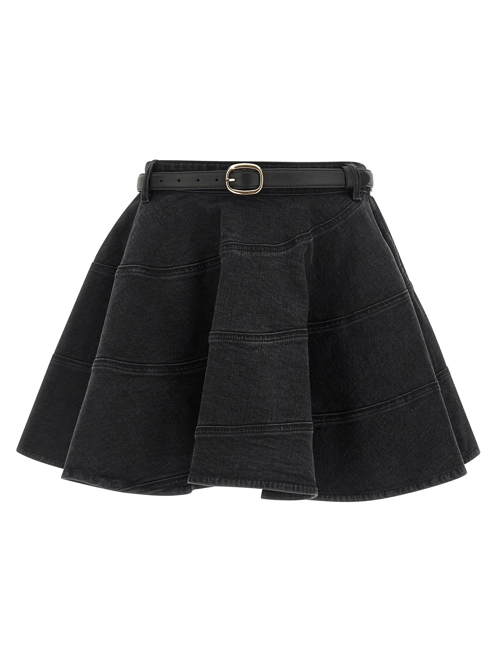Self Portrait Black Flared Denim Mini Skirt