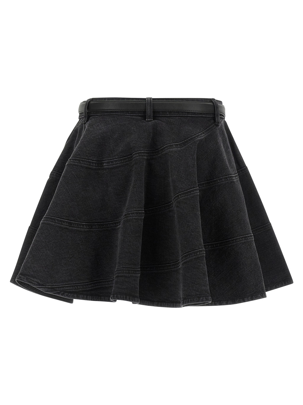 Self Portrait Black Flared Denim Mini Skirt