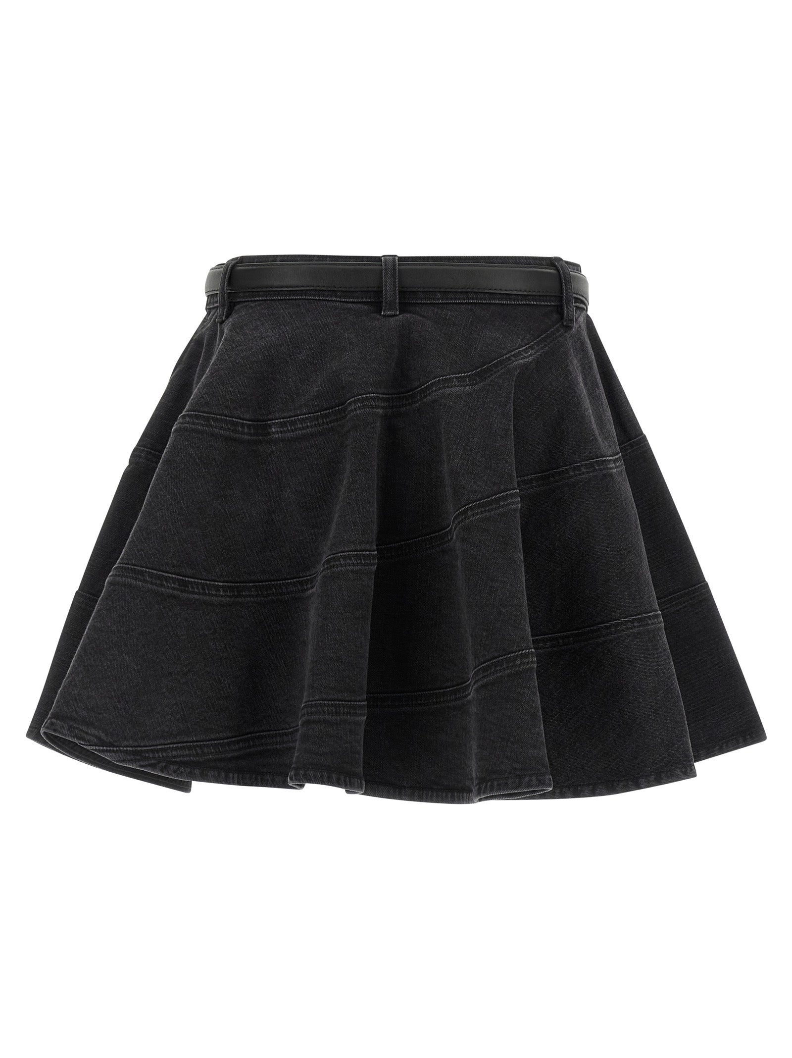 Self Portrait Black Flared Denim Mini Skirt