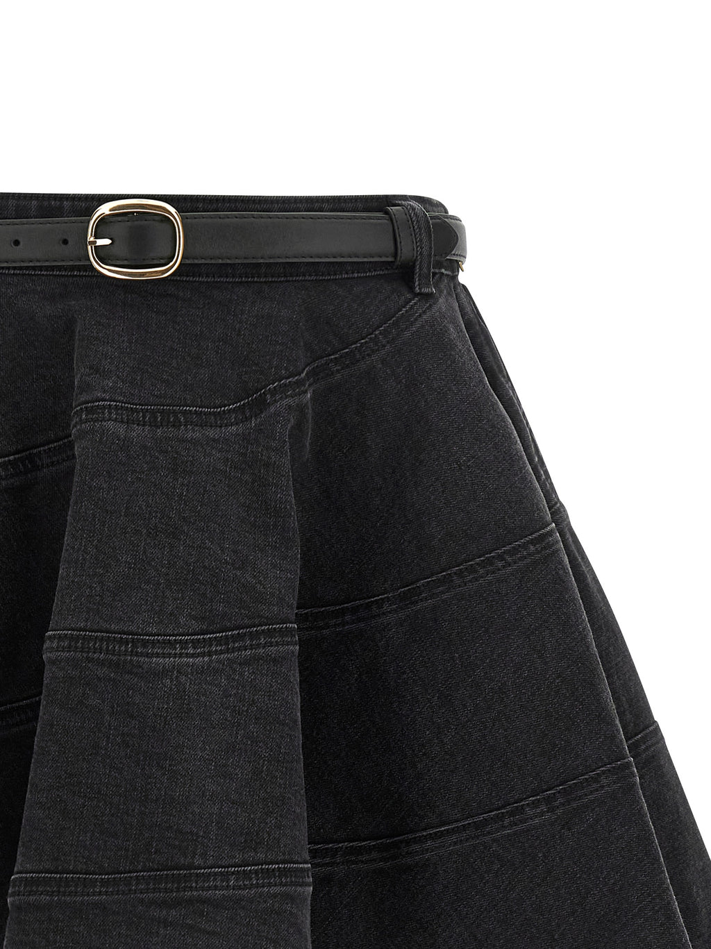 Self Portrait Black Flared Denim Mini Skirt