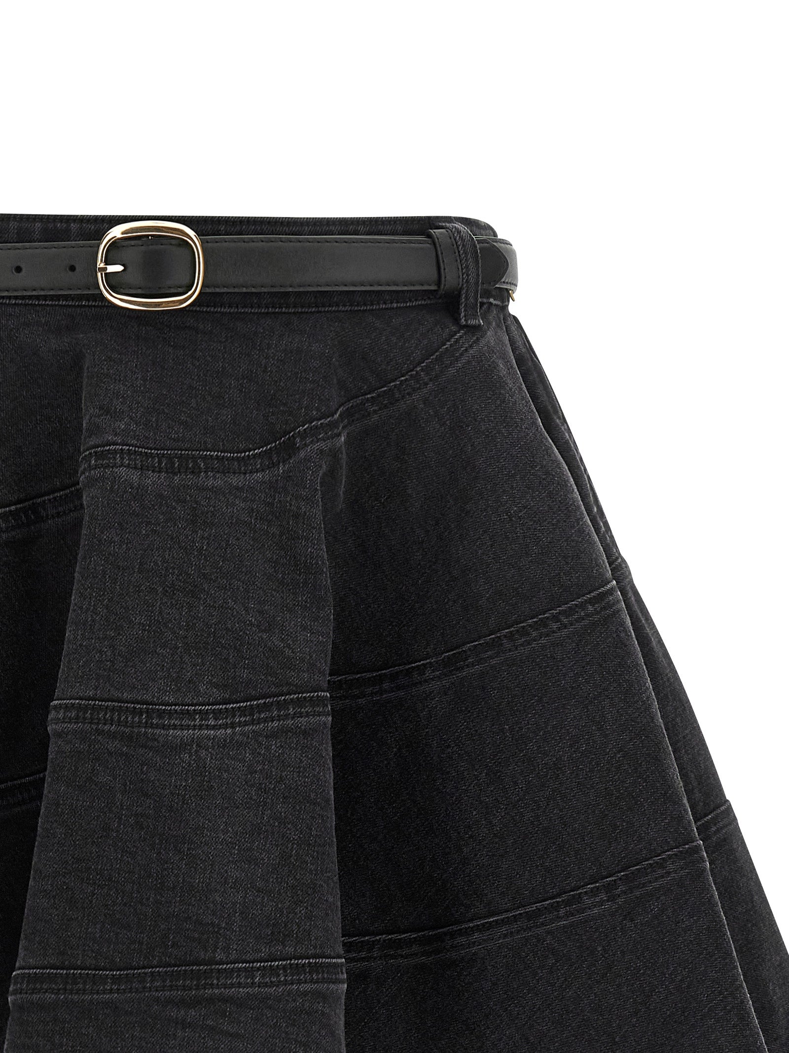 Self Portrait Black Flared Denim Mini Skirt
