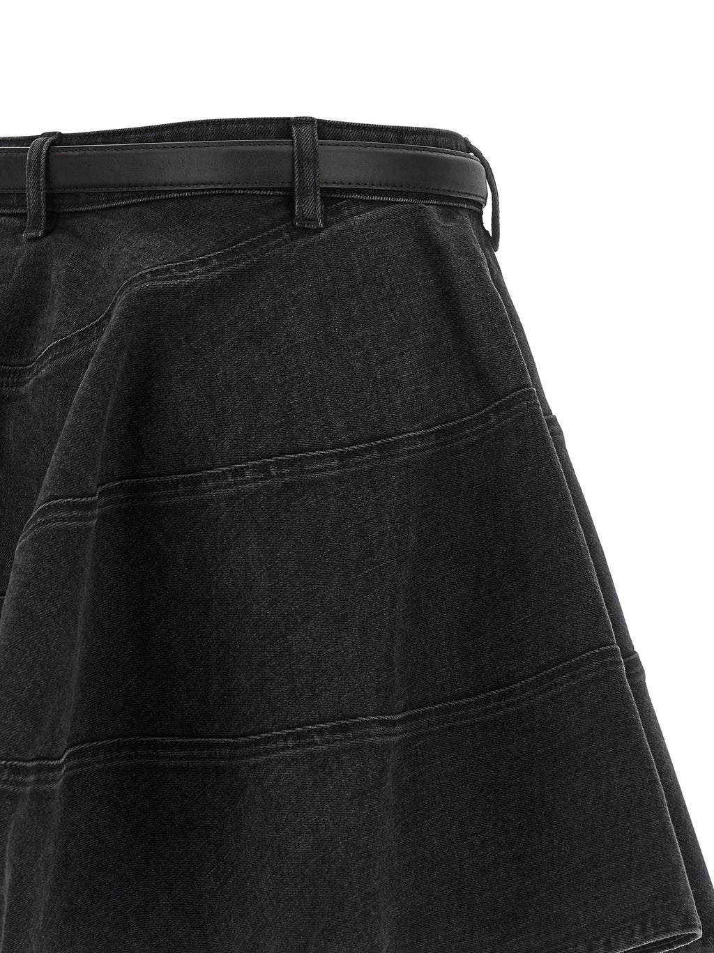 Self Portrait Black Flared Denim Mini Skirt