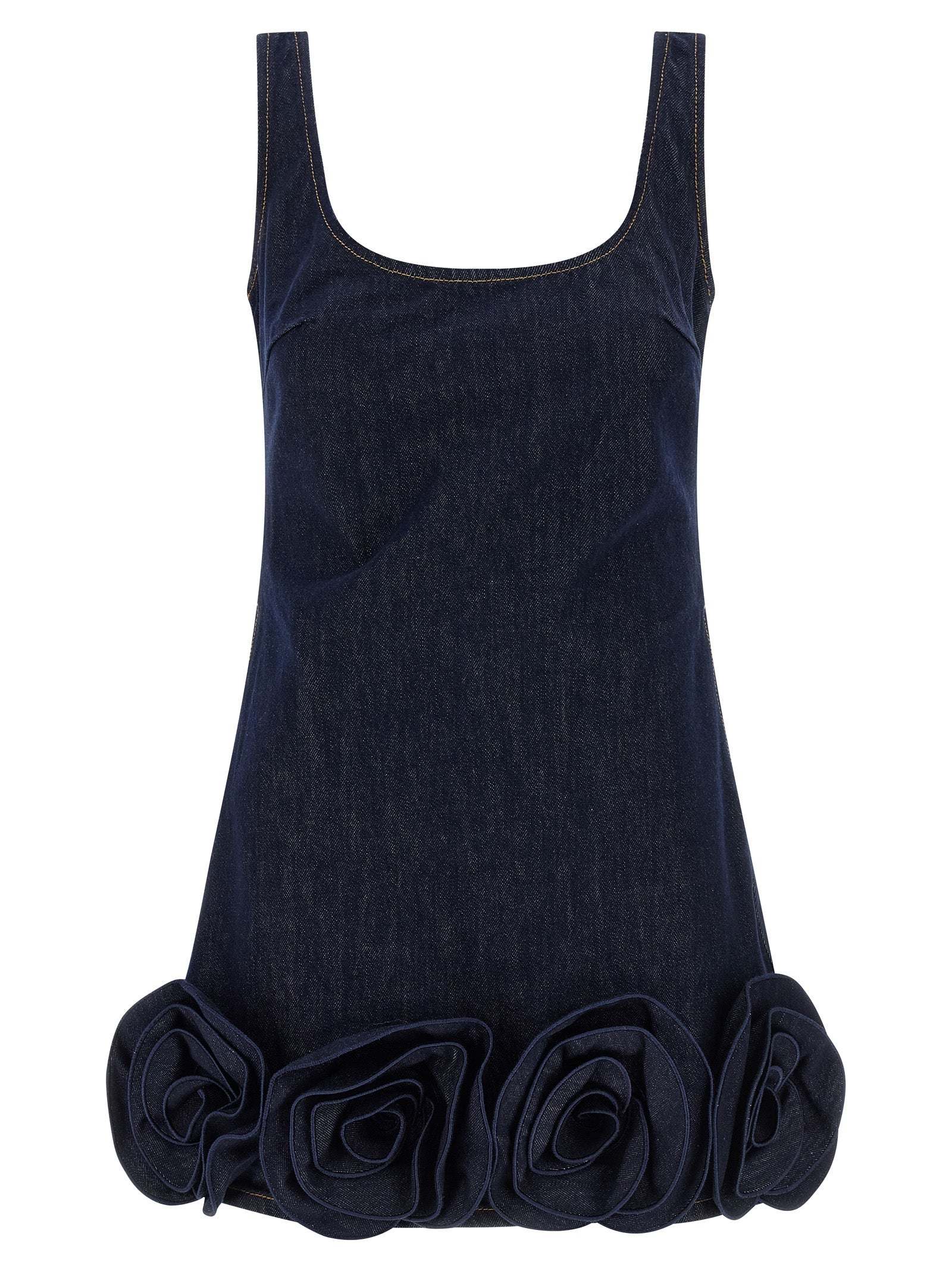 Self-Portrait Indigo Denim 3d Flower Mini Dress