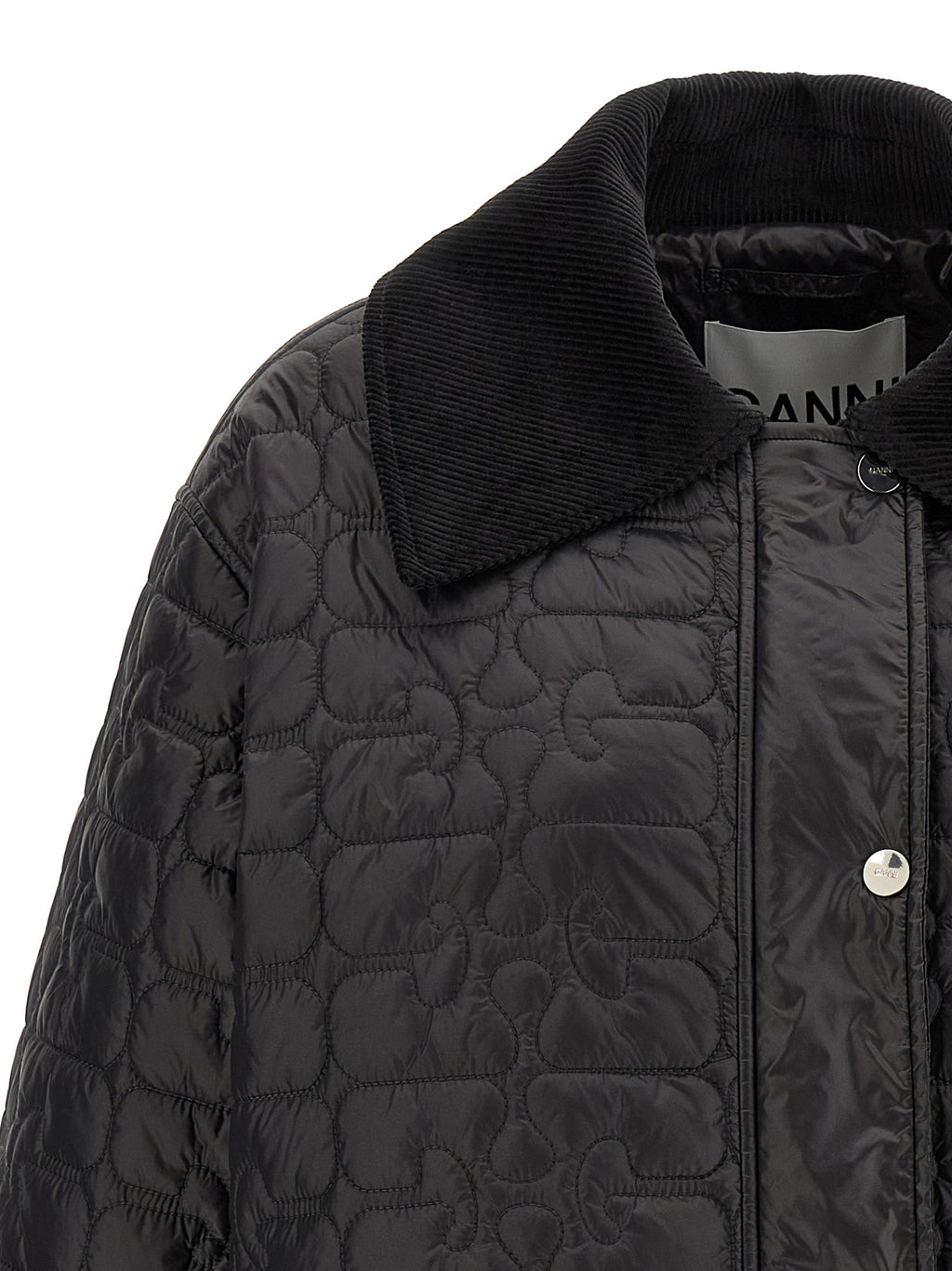 Ganni Black Shiny Quilt Midi Jacket
