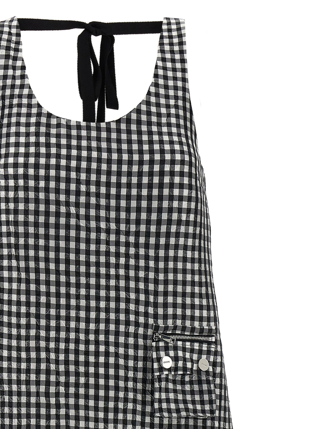 Ganni Crinkled Check Long Dress