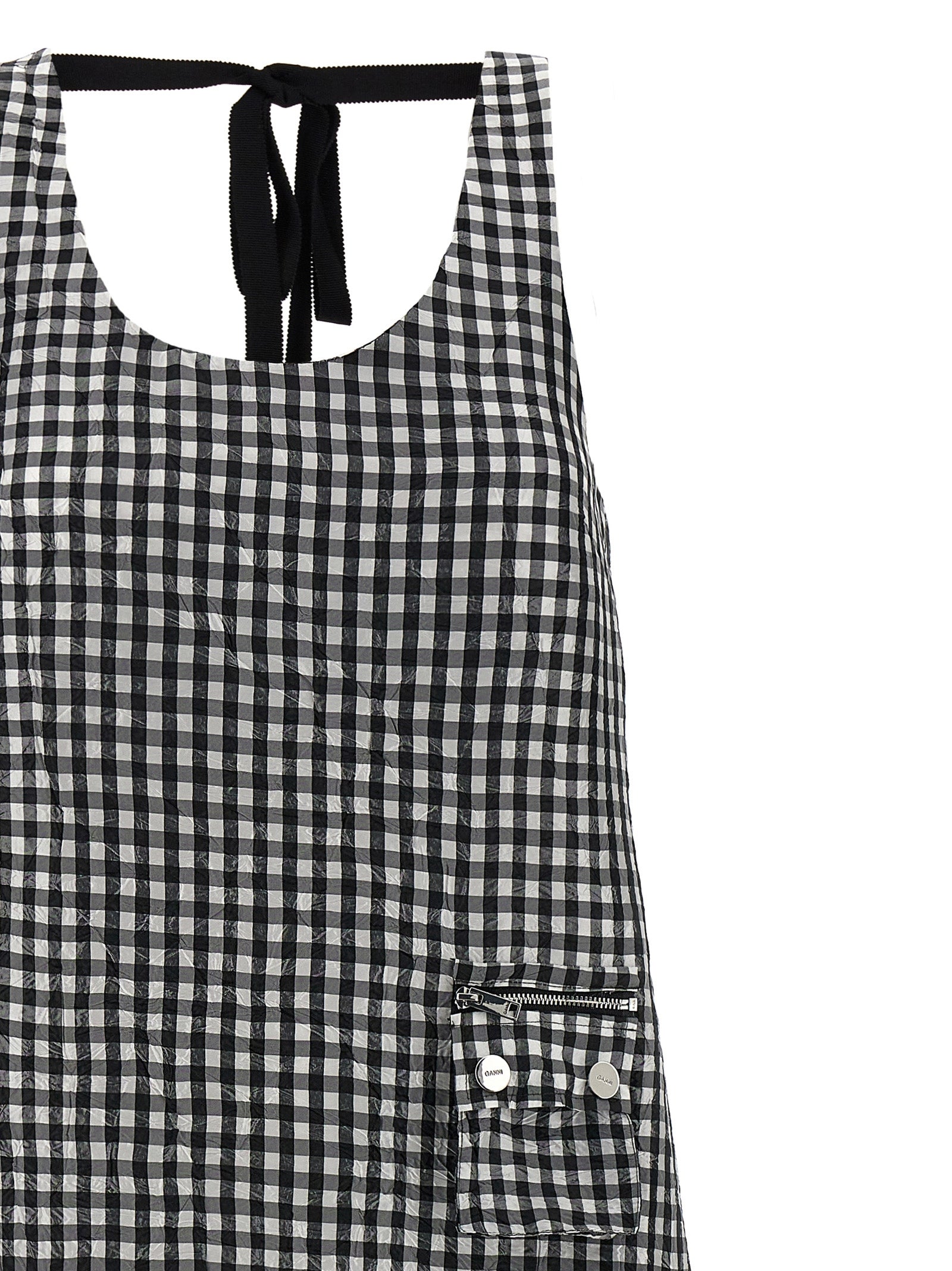 Ganni Crinkled Check Long Dress